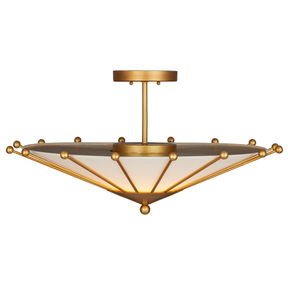 Потолочный светильник в форме конуса с каркасом золотого цвета и тканевым абажуром Inspiration in Light