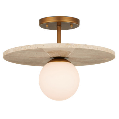 Потолочный светильник из травертина с плафоном из белого матового стекла Marble Glow