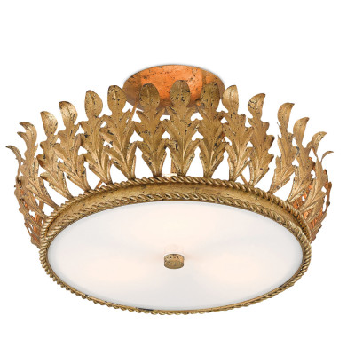 Потолочный светильник круглый с декором в виде листьев аканта Autumn Golden Leaves