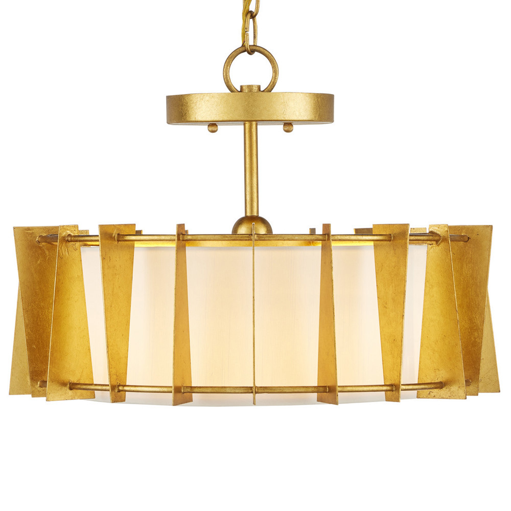 Потолочный светильник круглый с каркасом в форме треугольников и тканевым абажуром Brutal Light