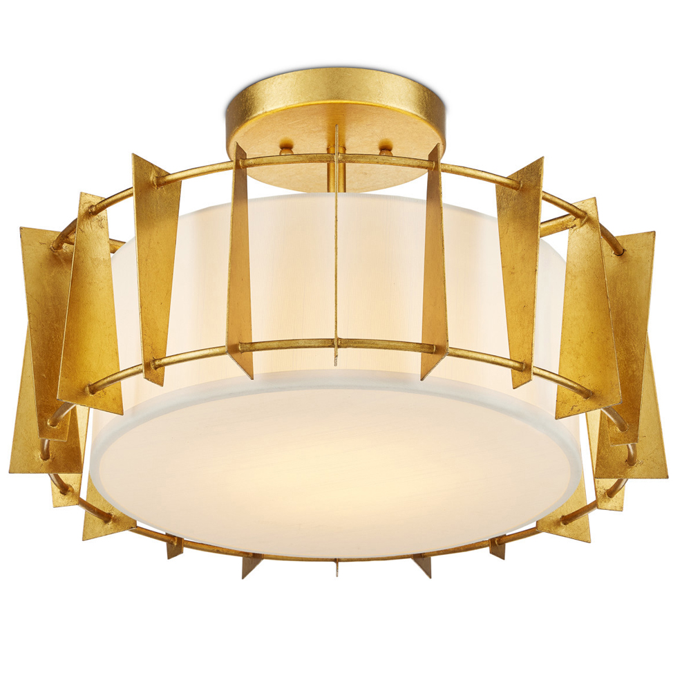 Потолочный светильник круглый с каркасом в форме треугольников и тканевым абажуром Brutal Light