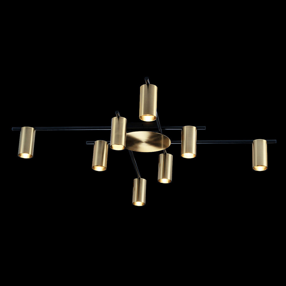 Потолочный светильник с 8-ю цилиндрическими плафонами цвета латунь TRIBES CHANDELIER