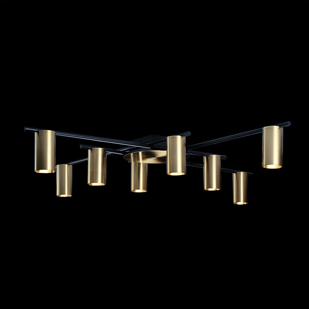 Потолочный светильник с 8-ю цилиндрическими плафонами цвета латунь TRIBES CHANDELIER