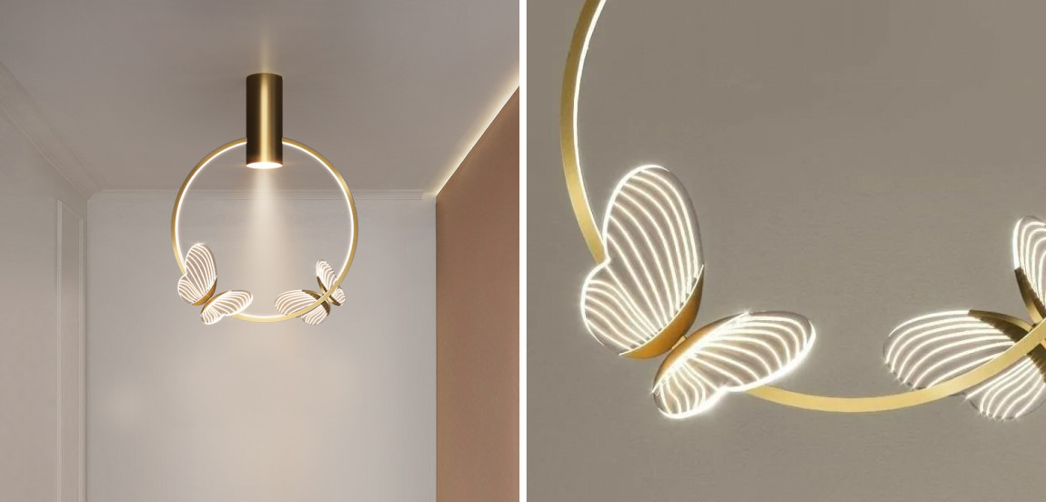 Потолочный светильник с декоративными светящимися бабочками  Butterfly Double disk F