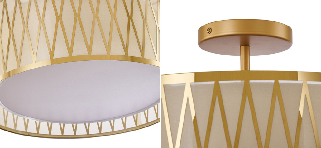 Потолочный светильник с золотым каркасом и тканевым абажуром Lustery