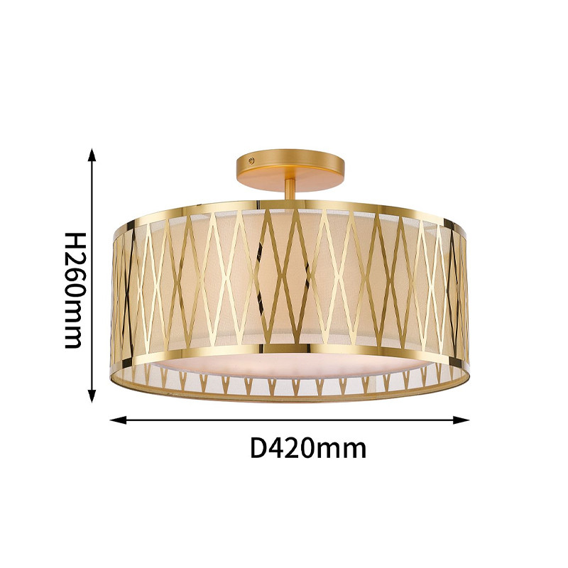 Потолочный светильник с золотым каркасом и тканевым абажуром Lustery