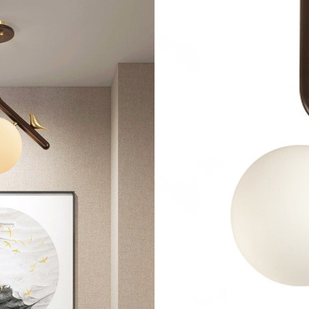 Потолочный светильник с птичкой Bird Wood Ring Ceiling Lamp