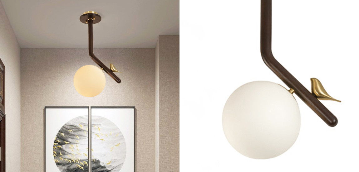 Потолочный светильник с птичкой Bird Wood Ring Ceiling Lamp
