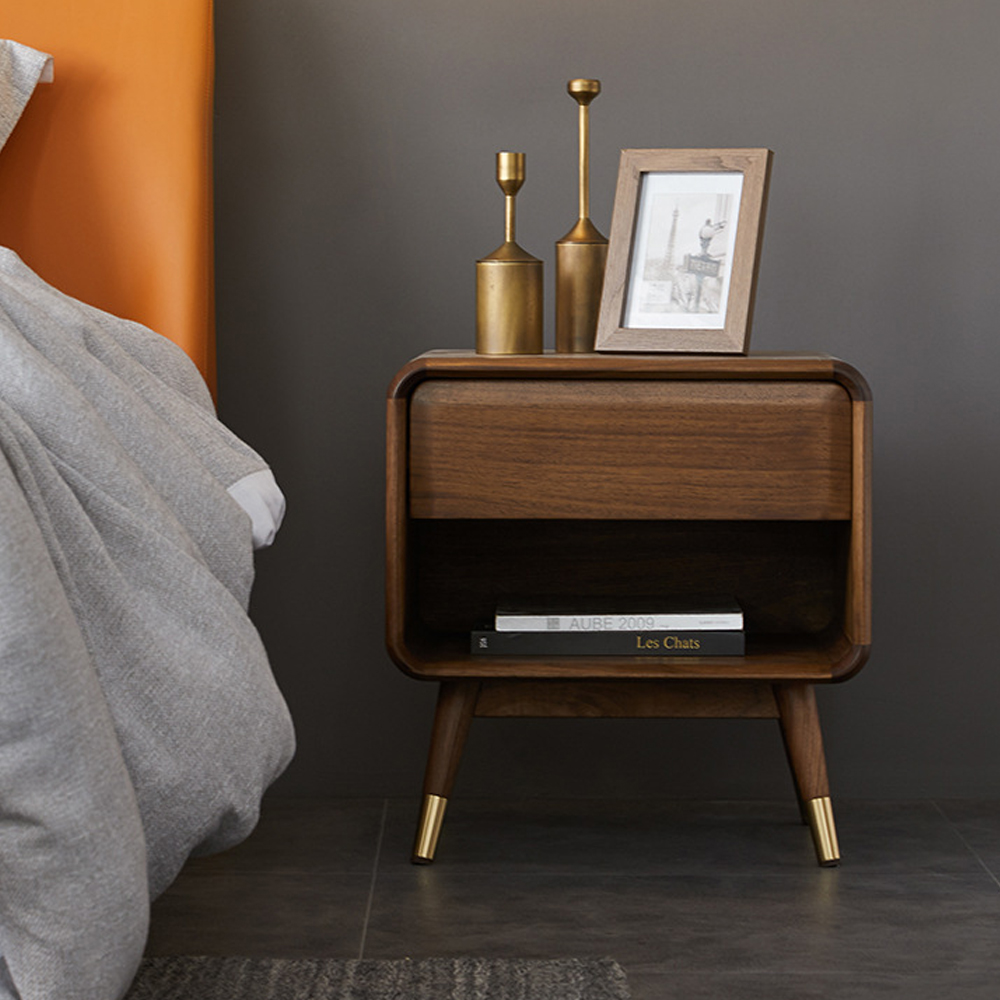 Прикроватная деревянная тумба с ящиком и нишей для хранения Moon Walnut Furniture