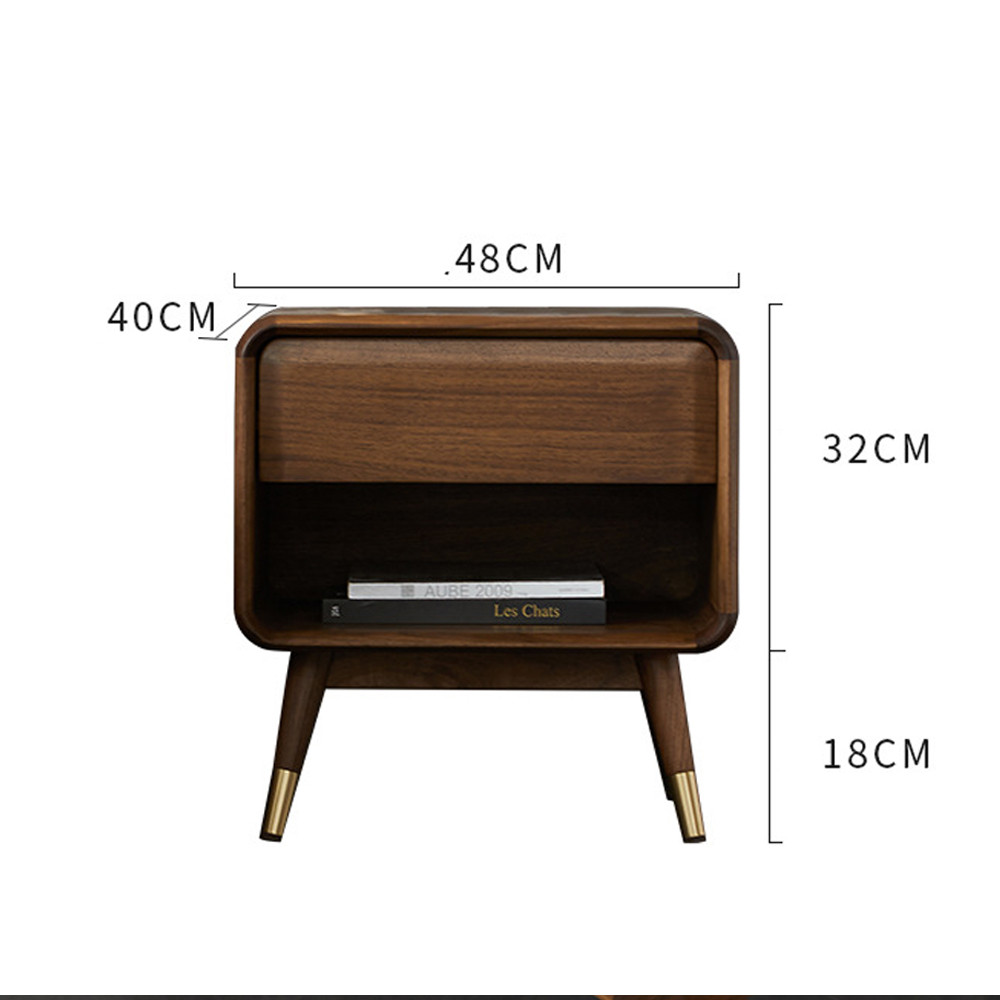 Прикроватная деревянная тумба с ящиком и нишей для хранения Moon Walnut Furniture