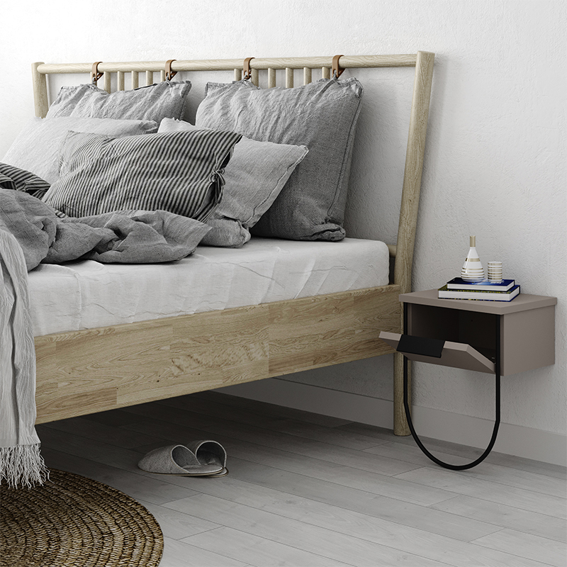 Прикроватная тумба бежево-серого цвета с откидной дверцей NORFOLK NIGHTSTAND LIGHT MOCHA