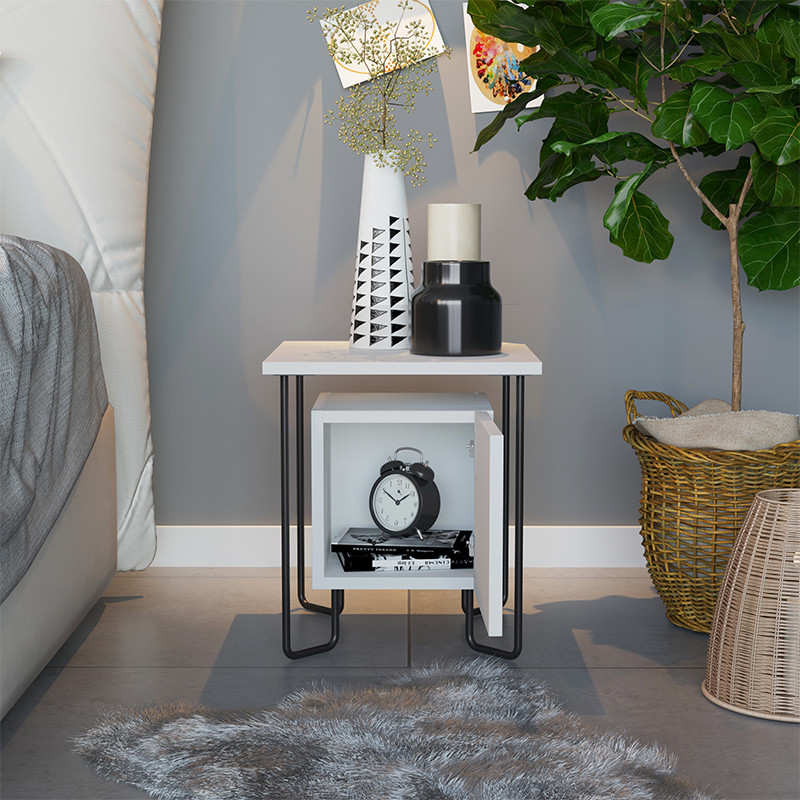 Прикроватная тумба белого цвета с дверцей ACRES NIGHTSTAND WHITE
