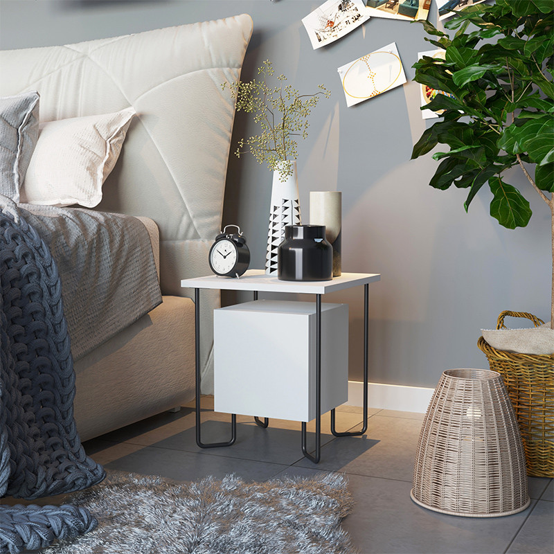 Прикроватная тумба белого цвета с дверцей ACRES NIGHTSTAND WHITE