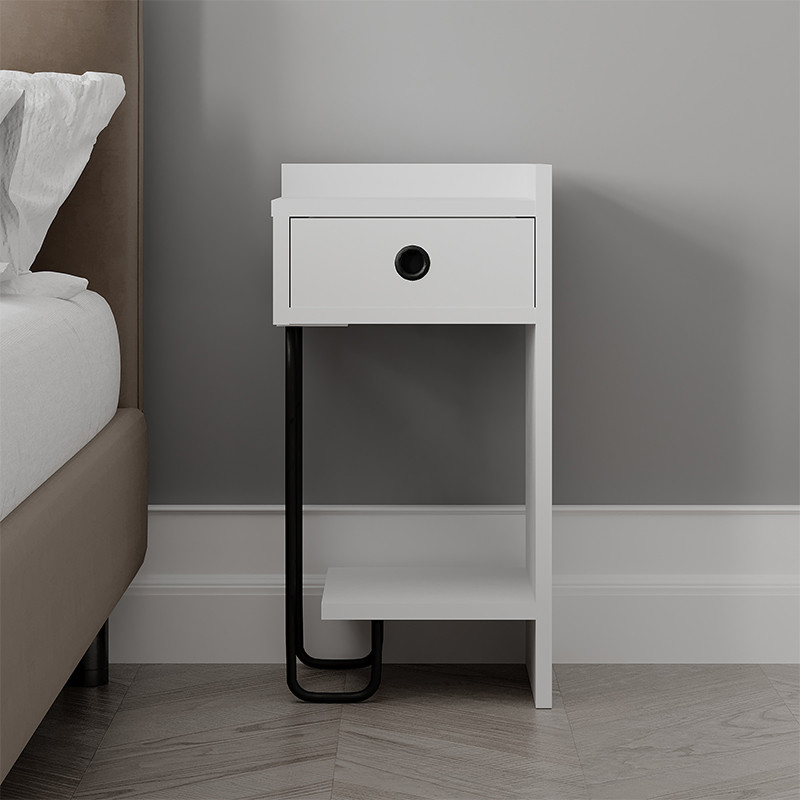 Прикроватная тумба белого цвета с ящиком и открытой полкой SIRIUS NIGHTSTAND RIGHT MODULE WHITE