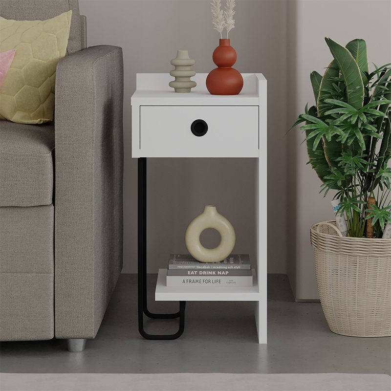 Прикроватная тумба белого цвета с ящиком и открытой полкой SIRIUS NIGHTSTAND RIGHT MODULE WHITE