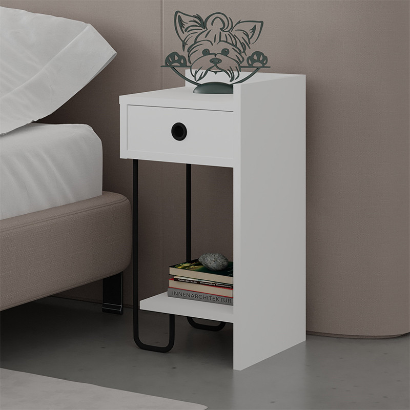 Прикроватная тумба белого цвета с ящиком и открытой полкой SIRIUS NIGHTSTAND RIGHT MODULE WHITE