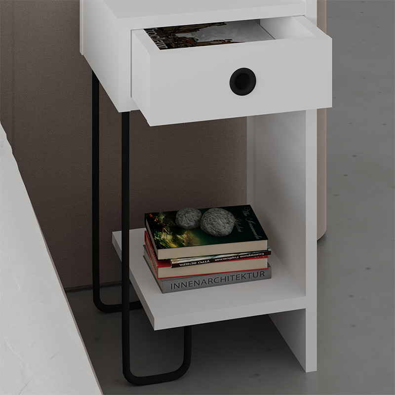 Прикроватная тумба белого цвета с ящиком и открытой полкой SIRIUS NIGHTSTAND RIGHT MODULE WHITE