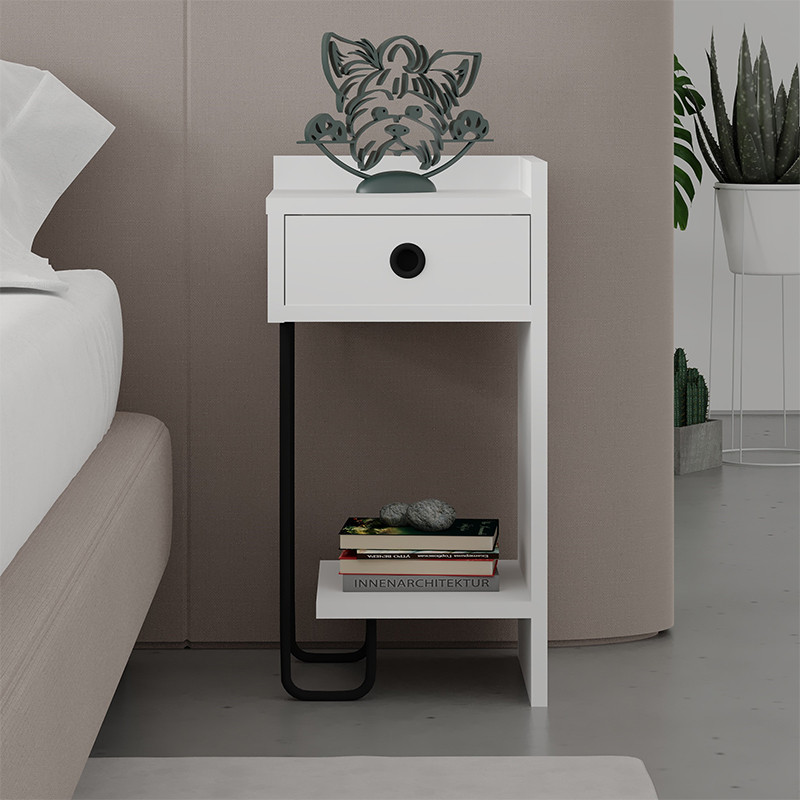 Прикроватная тумба белого цвета с ящиком и открытой полкой SIRIUS NIGHTSTAND RIGHT MODULE WHITE