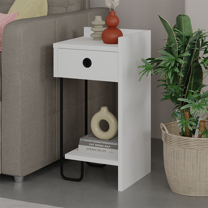 Прикроватная тумба белого цвета с ящиком и открытой полкой SIRIUS NIGHTSTAND RIGHT MODULE WHITE