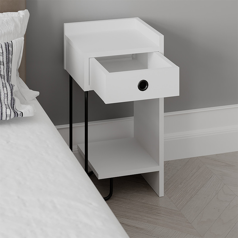 Прикроватная тумба белого цвета с ящиком и открытой полкой SIRIUS NIGHTSTAND RIGHT MODULE WHITE