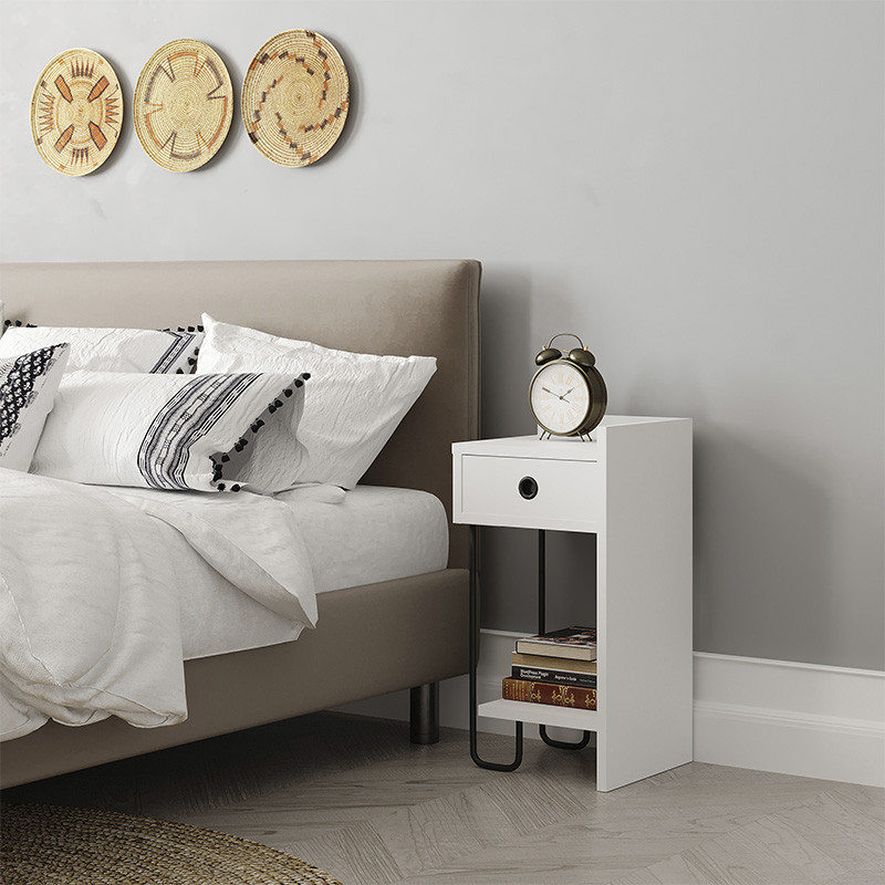 Прикроватная тумба белого цвета с ящиком и открытой полкой SIRIUS NIGHTSTAND RIGHT MODULE WHITE