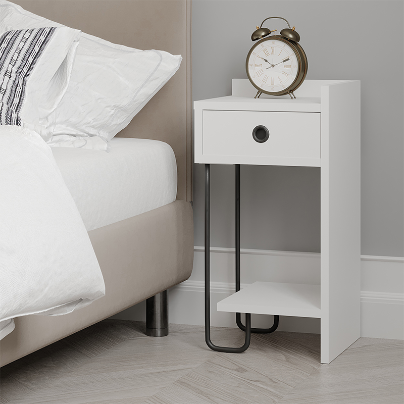 Прикроватная тумба белого цвета с ящиком и открытой полкой SIRIUS NIGHTSTAND RIGHT MODULE WHITE