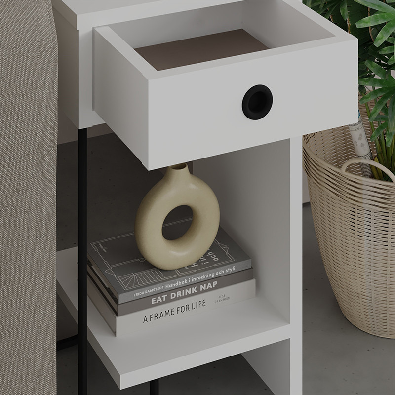 Прикроватная тумба белого цвета с ящиком и открытой полкой SIRIUS NIGHTSTAND RIGHT MODULE WHITE