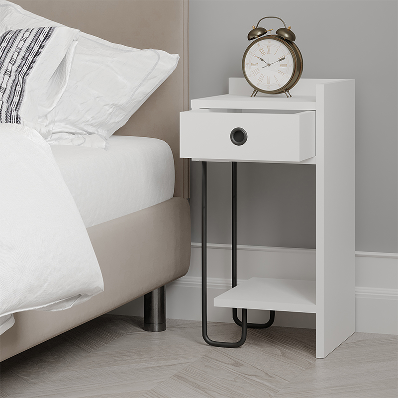 Прикроватная тумба белого цвета с ящиком и открытой полкой SIRIUS NIGHTSTAND RIGHT MODULE WHITE