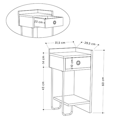 Прикроватная тумба белого цвета с ящиком и открытой полкой SIRIUS NIGHTSTAND RIGHT MODULE WHITE