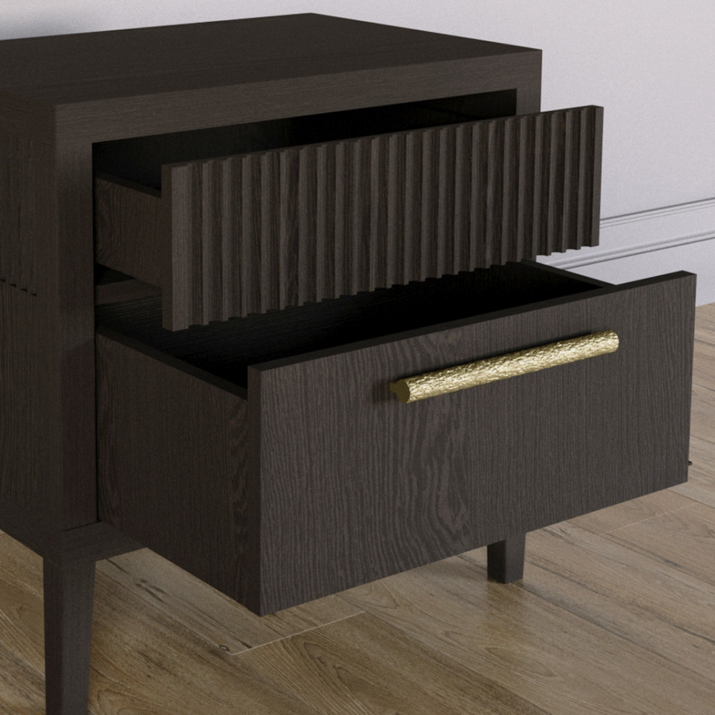 Прикроватная Тумбочка Primo с двумя ящиками Темный орех