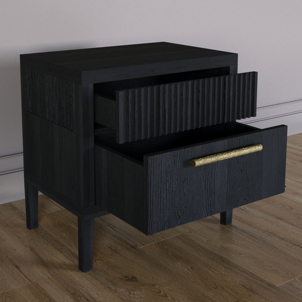 Прикроватная Тумбочка Primo с двумя ящиками Черный дуб