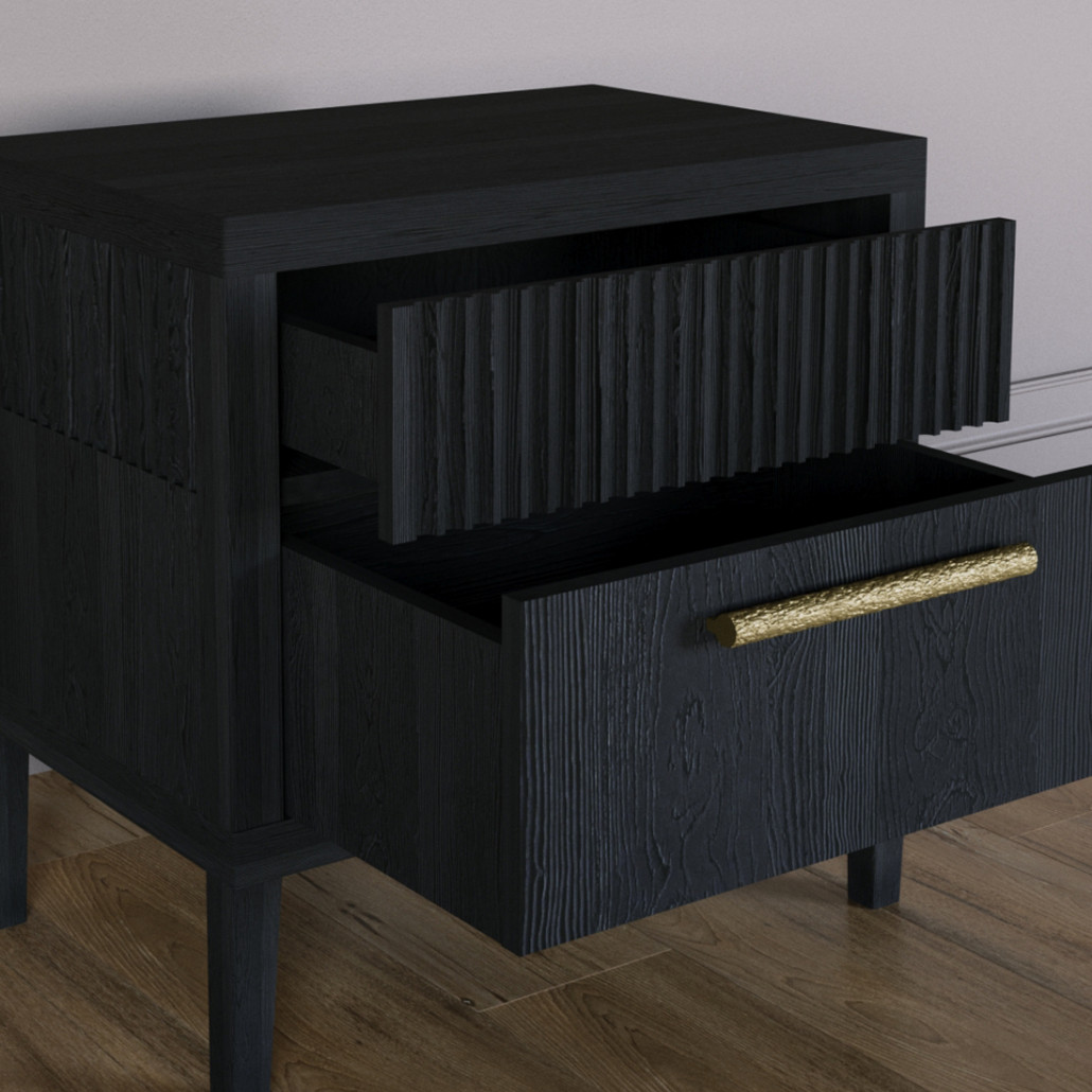 Прикроватная Тумбочка Primo с двумя ящиками Черный дуб