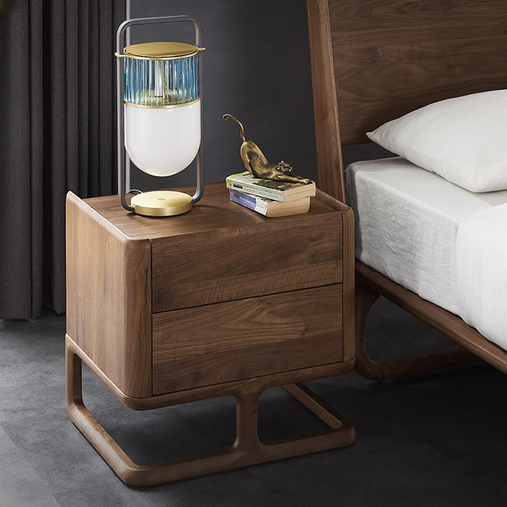Прикроватный деревянный столик с 2-мя ящиками Moon Walnut Furniture