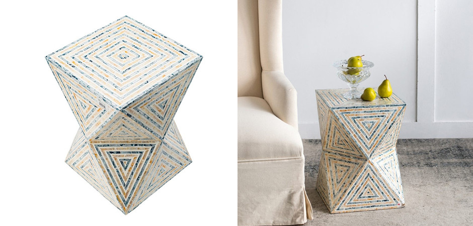 Приставной Стол Bone Inlay с мозаичным рисунком из раковин устриц в светлых тонах