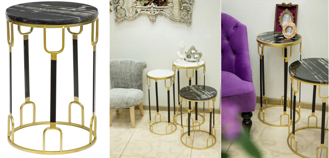 Приставной стол Dorius Side Table black marble high