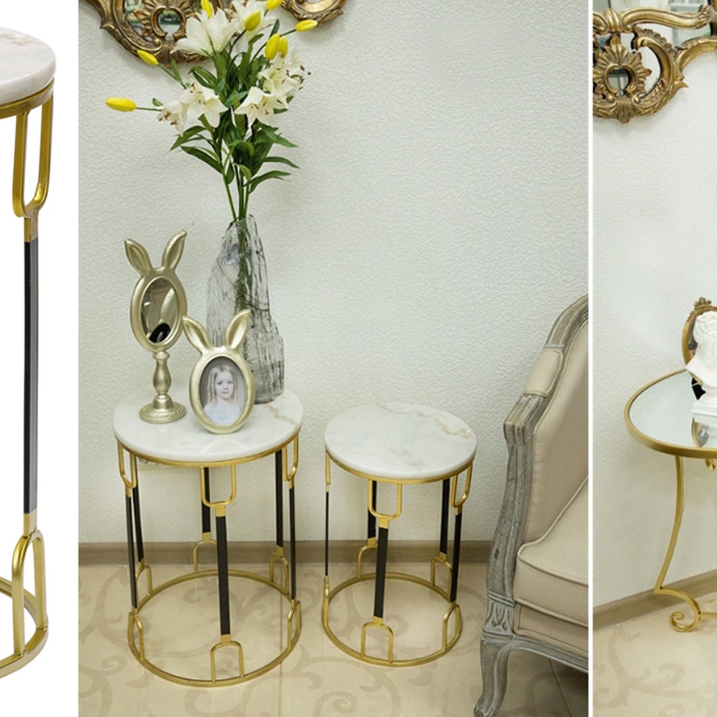 Приставной стол Dorius Side Table white marble high