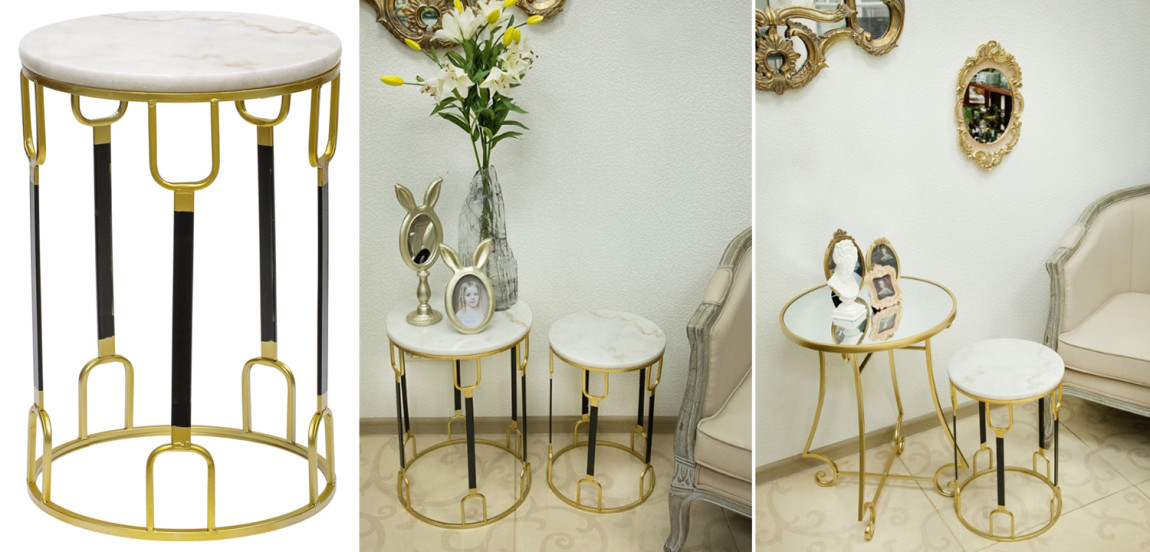 Приставной стол Dorius Side Table white marble high