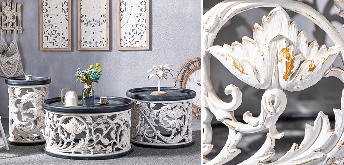 Приставной стол Fleurette Provence Black White Side Table 42