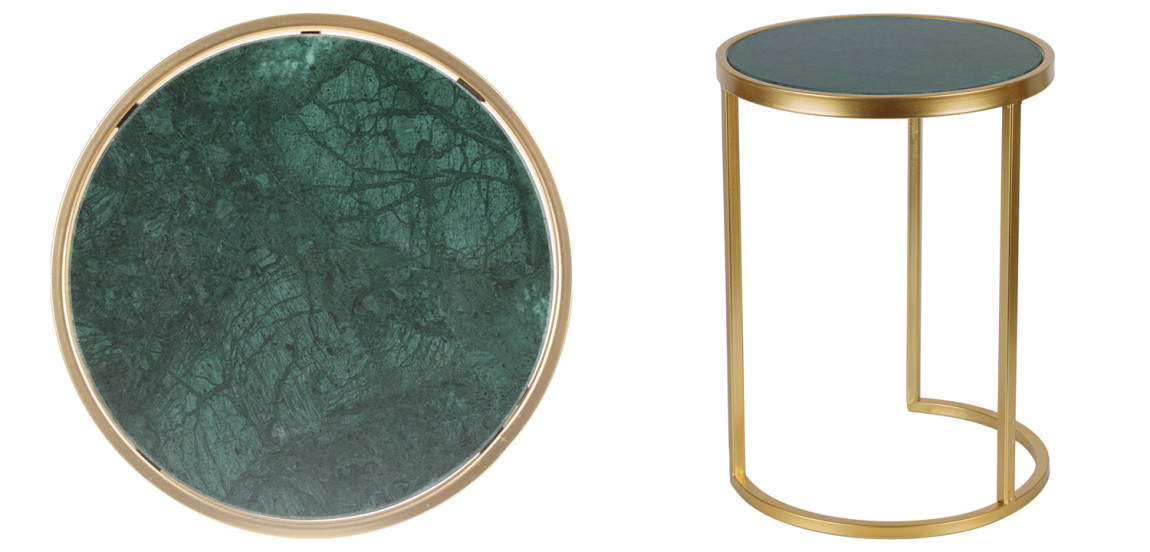 Приставной стол Round Table Marble gold зеленый мрамор