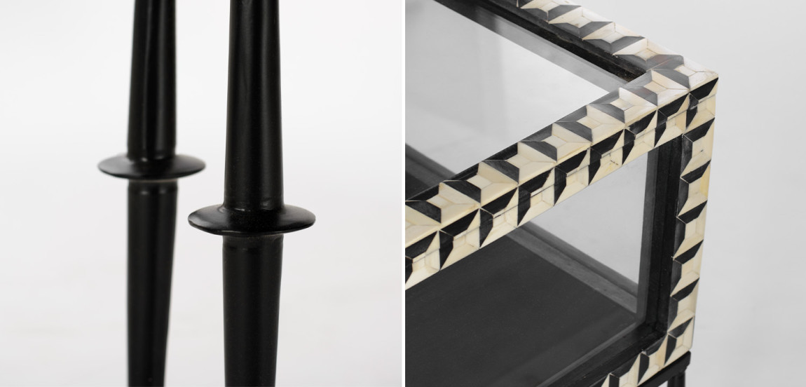 Приставной стол с витриной Bone Inlay black white