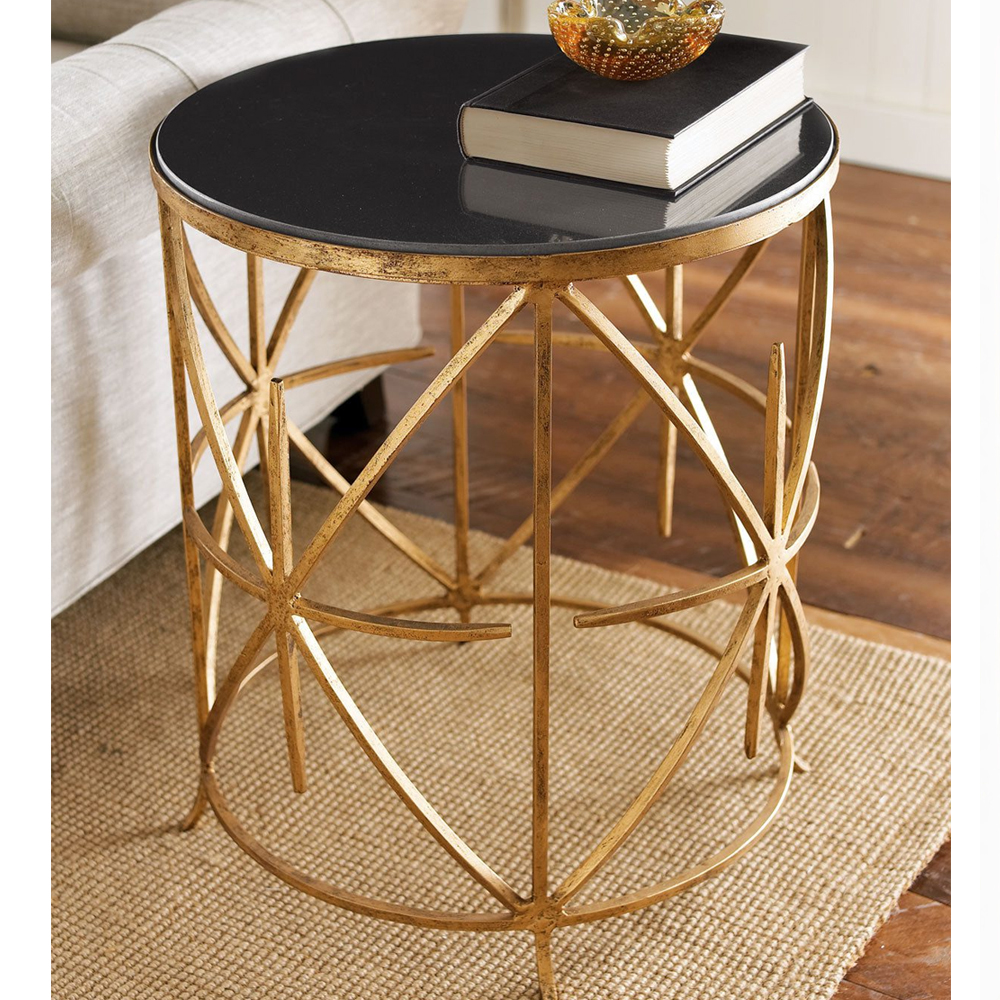 Приставной стол с металлическим золотым  основанием и чёрной столешницей Paradigm