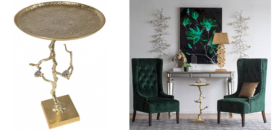 Приставной столик Tree Branch & Bird Gold