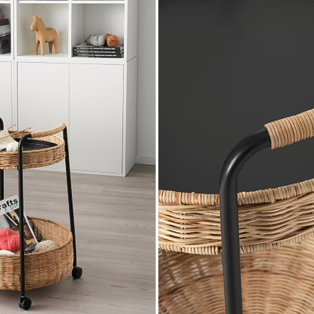 Приставной столик на колесах Roy Wicker Round Side Table