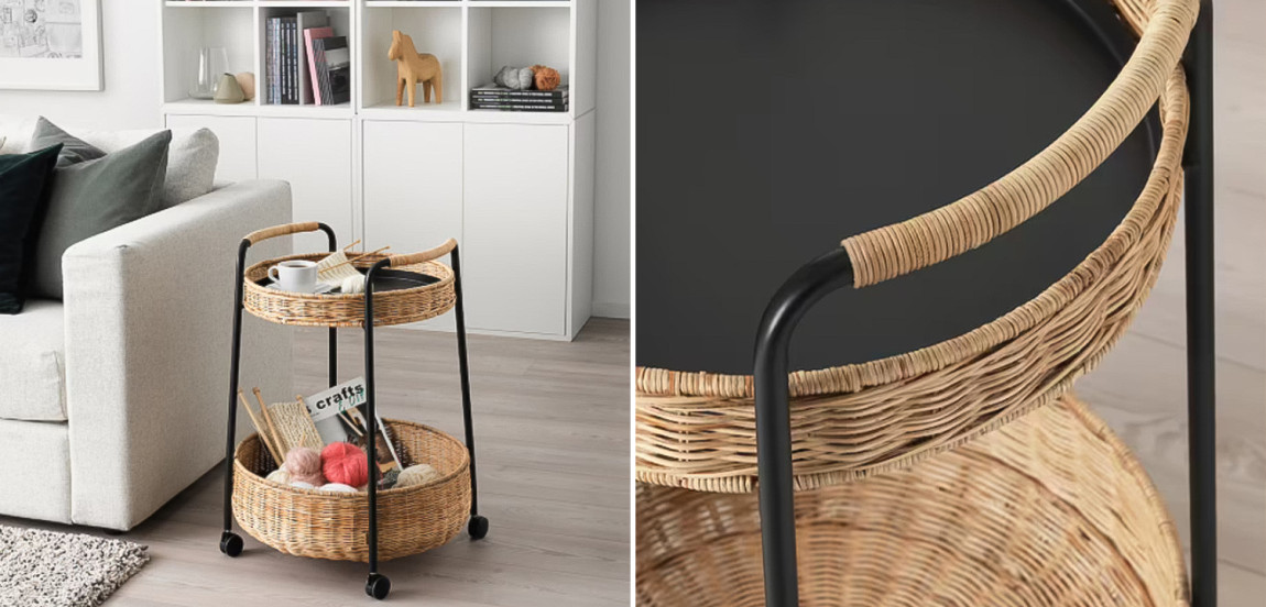 Приставной столик на колесах Roy Wicker Round Side Table