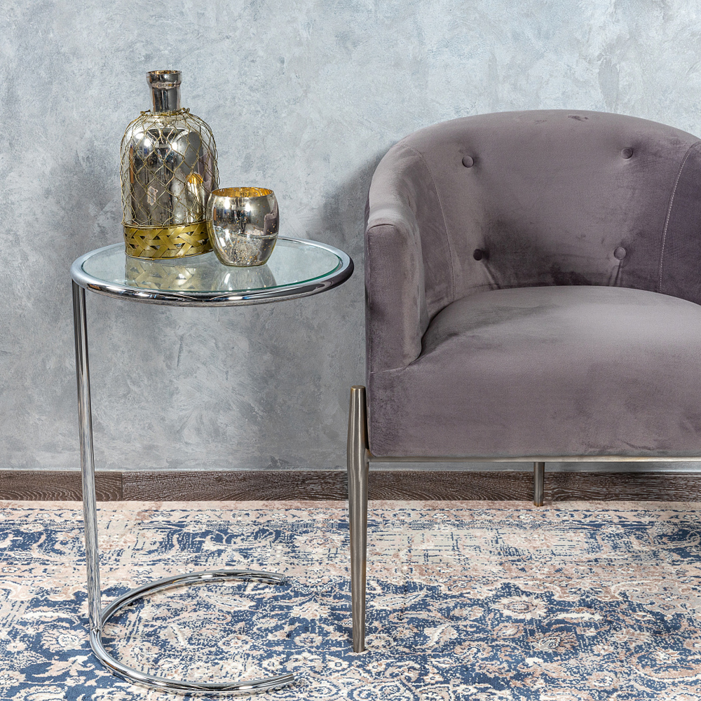 Приставной столик на серебристом основании с столешницей из стекла Noir