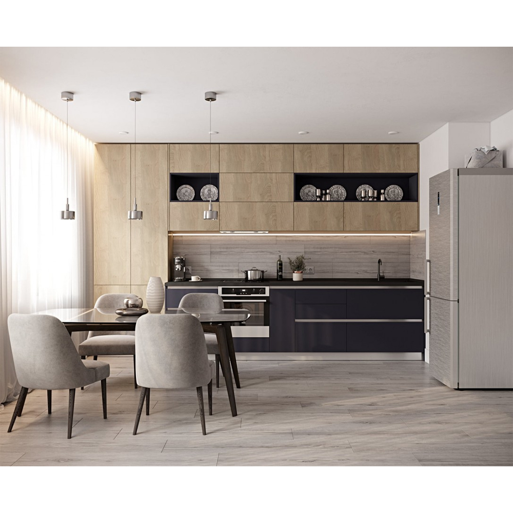 Прямая кухня с фасадом под дерево Maurice Kitchen Set