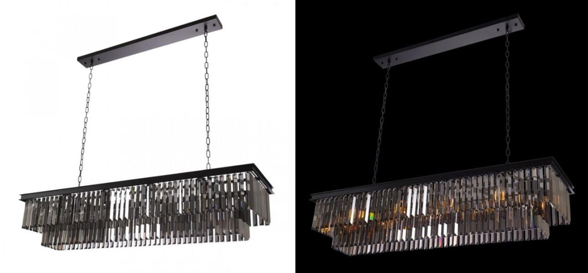 Прямоугольная Люстра Odeon Black iron Серое Стекло Длина 120 см
