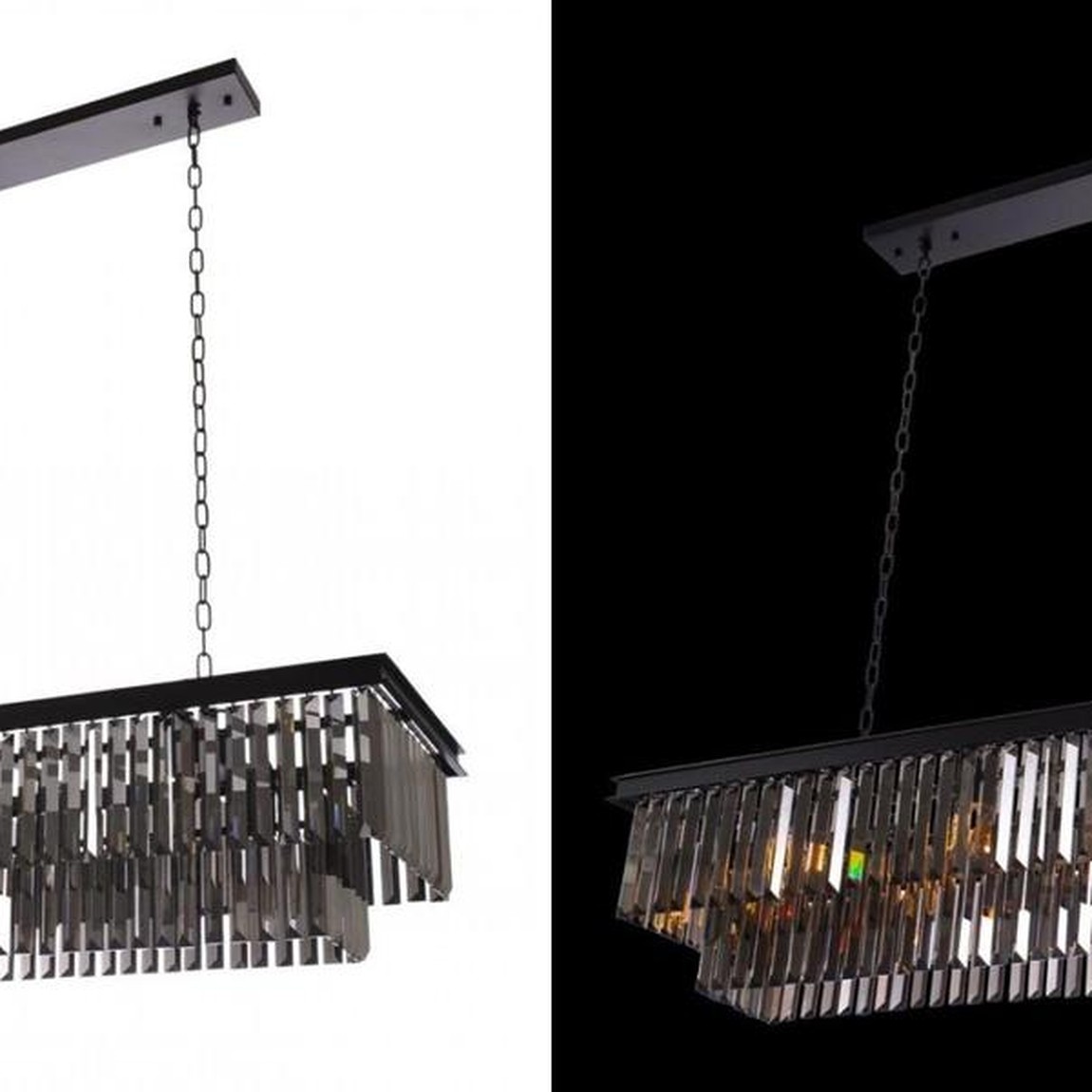 Прямоугольная Люстра Odeon Black iron Серое Стекло Длина 120 см