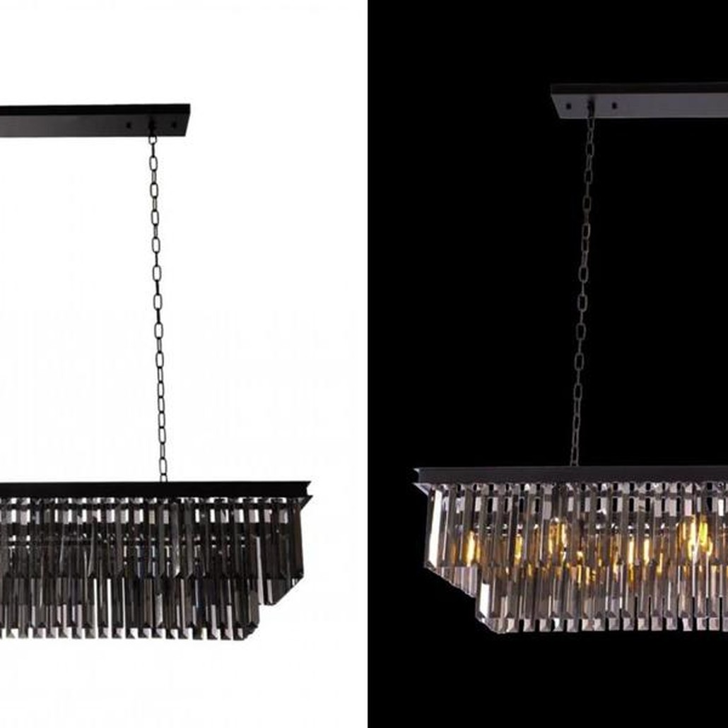 Прямоугольная Люстра Odeon Black iron Серое Стекло Длина 120 см