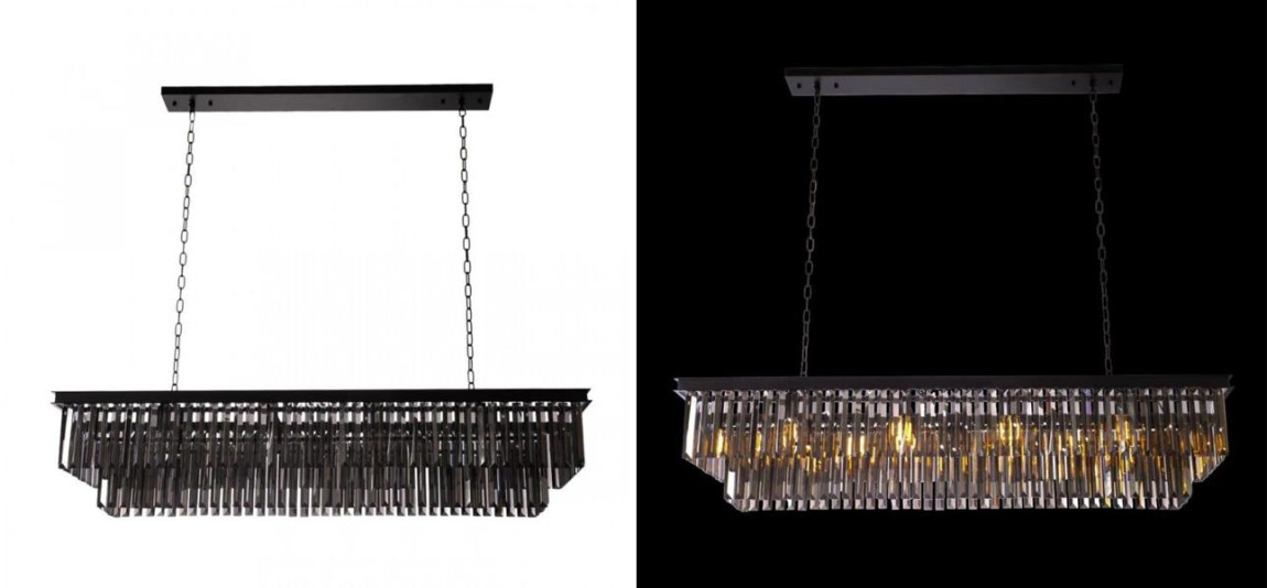 Прямоугольная Люстра Odeon Black iron Серое Стекло Длина 120 см